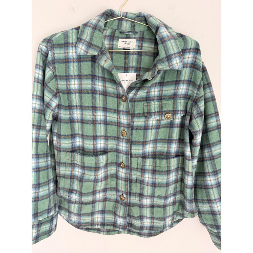 American Eagle Outfitters Plaid Flannel Shirt Shacket Button Up Size S NWT - Picture 2 of 7
